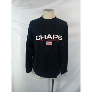 Chaps Ralph Lauren 90s Y2K Spell Out Flag Logo Sweatshirt Pullover Blue Sz Large